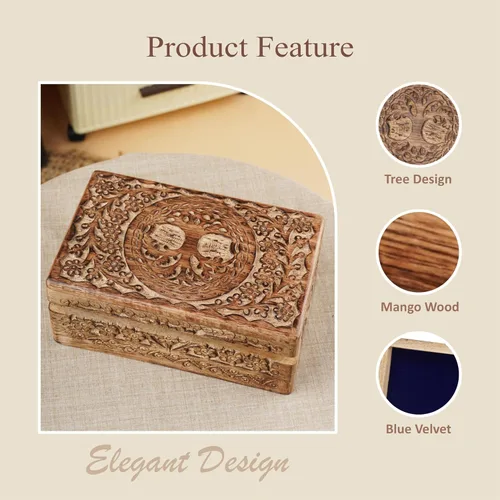 Vista 4 de Ajuny Cajas de Joyería de Madera Cajas Decorativas Antiguas con Tallado del Árbol de la Vida para Decoración de Mesa de Centro Regalo de Cumpleaños