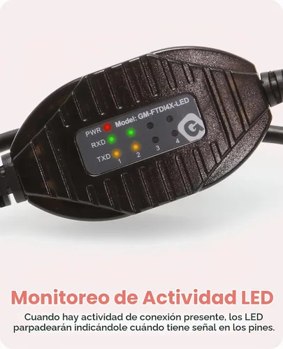 Vista 2 de Gearmo Adaptador RS-232 de 4 puertos a USB con indicadores LED, 5 pies de longitud, chipset FTDI, protección ESD, compatible con Windows/macOS/Linux