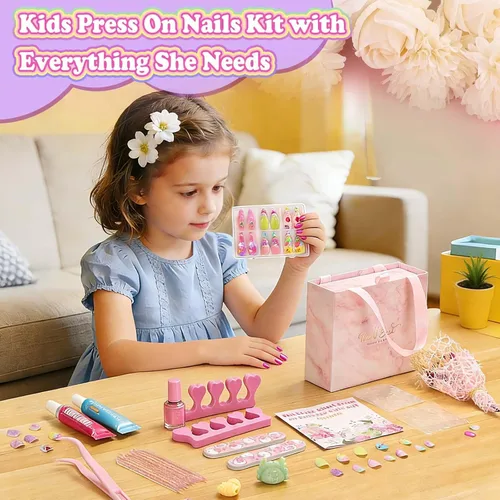 Vista 7 de 144 uñas postizas a presión con pegamento, kit de uñas postizas de almendra con calcomanías de gelatina y adhesivo constructor de uñas, lindas uñas