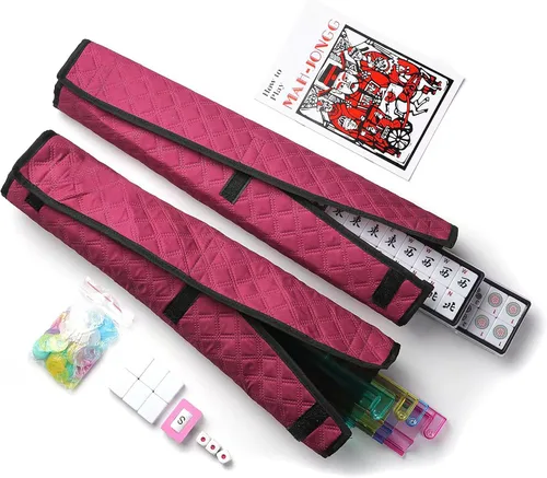 Vista 3 de American Mahjong Set 166 Azulejos grabados blancos Borgoña Bolsa de Rojo burdeos