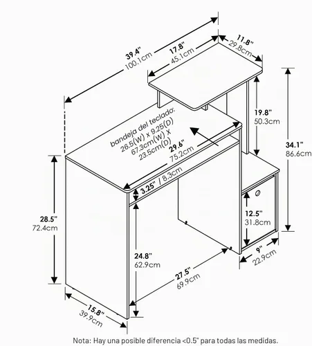 Vista 4 de Furinno Econ Escritorio para Ordenador de Oficina, Pino Ámbar/Negro Side Shelves and Storage Bin, Computer Desk, Office Desk, for Home Office