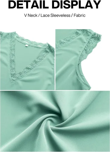 Vista 108 de VIISHOW - Camiseta sin mangas, sexy, con cuello en V y bordes de encaje para mujer, camisola de vestir, camisas de gasa, sin mangas, casuales