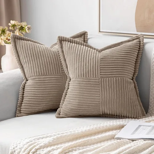 Vista 23 de MIULEE - Juego de 2 fundas de almohada beige de 12 x 12 pulgadas con entretejido, fundas de almohada a rayas bohemias supersuaves con textura