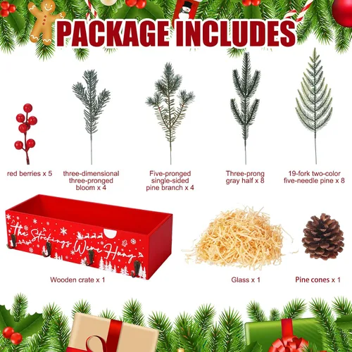 Vista 5 de Geetery Caja de madera de Navidad con colgador de calcetines, soporte para calcetines de Navidad para mantel multiusos, caja de centro de mesa