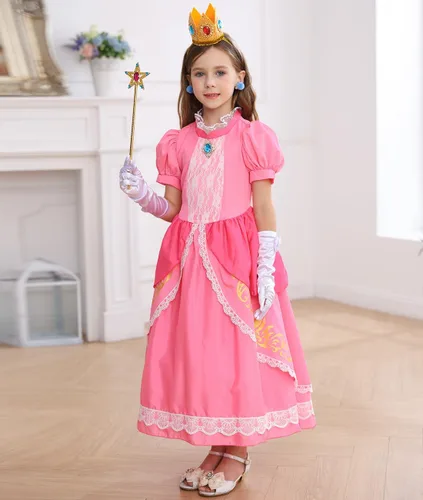 Vista 2 de Disfraz de princesa melocotón para niñas, vestido de princesa de Super Brothers, disfraz rosa para Halloween y cosplay