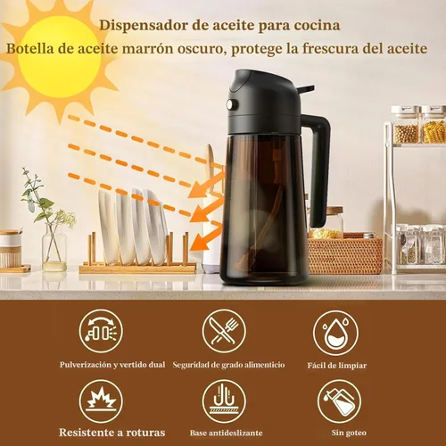 Vista 6 de LAKUMIQI Pulverizador de aceite de oliva 2 en 1 para freidora de aire, dispensador de aceite de vidrio de 16 onzas y rociador de aceite de cocina