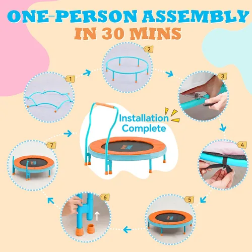 Vista 8 de SPORTSOUL Mini Trampoline for Kids 3-6 with Super Safe Foam Handle Bar, 3ft Toddler Trampoline Indoor with No-Gap Cover for Indoor and Outdoor
