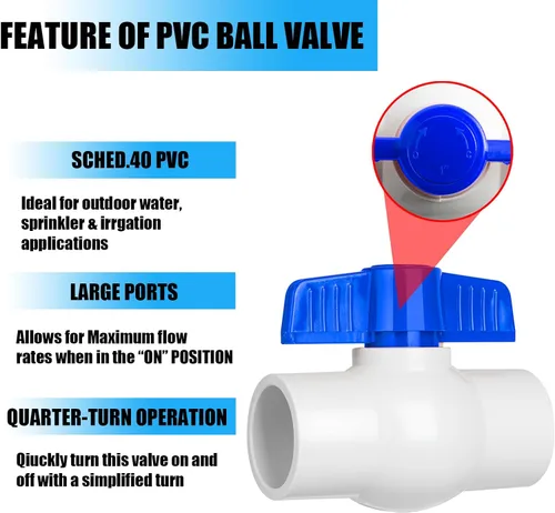 Vista 3 de 6PCS 1" válvula de bola del PVC, zócalo de las válvulas de bola del cierre con la manija en T azul Heavy Duty Slip PVC Valve, PVC Pipe Fitting for