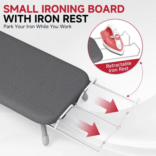 Vista 3 de APEXCHASER Small Ironing Board, Tabletop Iron Board with Iron Rest & Holder 12 x 32 inchs, Mini Iron Board with Iron Rest, Non-Slip Feet, Suitable