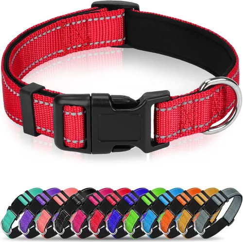 Vista 18 de Collar reflectante para perro, collar de neopreno suave de nailon acolchado para mascotas con hebilla de liberación rápida, diseño sin