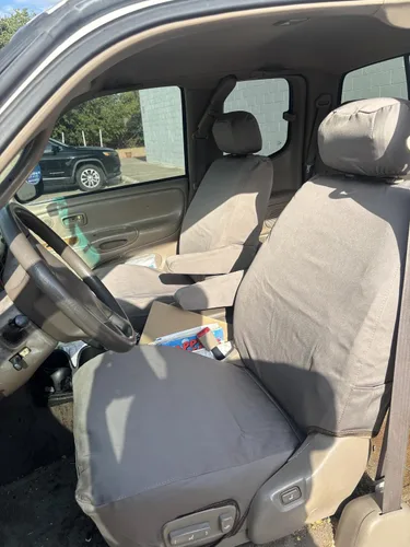 Vista 2 de Durafit Seat Covers Compatible con Tundra LTD Access 2000-2004 o asientos delanteros de cabina doble con controles eléctricos, sarga gris pardo