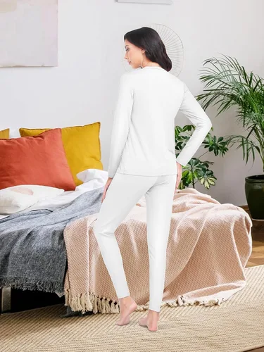 Vista 6 de URATOT Conjunto de 3 conjuntos de ropa interior térmica para mujer, con forro polar, ropa interior térmica, capa base para mujer, invierno frío