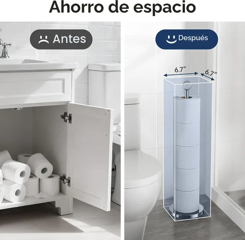 Vista 3 de Soporte para papel higiénico (con función de reserva), soporte de almacenamiento de rollos de repuesto independiente, acero inoxidable