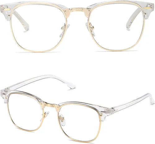 Vista 2 de SOJOS Retro Semi Rimless Blue Light Blocking Glasses Half Horn Rimmed Eyeglasses SJ5018