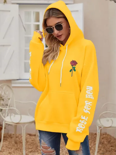 Vista 2 de ZAFUL Sudadera con capucha para hombre, con estampado de letras rosas, con cordón, unisex, de vellón, con estampado de letras