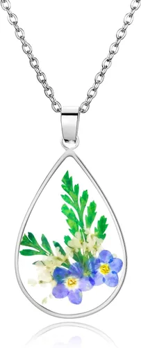 Vista 30 de Collar de flores silvestres prensadas con encaje de Forget-Me-Not y Queen Anne Collar de flores prensadas de oro Collares hechos a mano