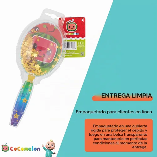 Vista 4 de CoComelon - Cepillo de pelo mágico con estrellas brillantes y confeti para niños, color verde, a partir de 3 años Azul- Verde -Rojo