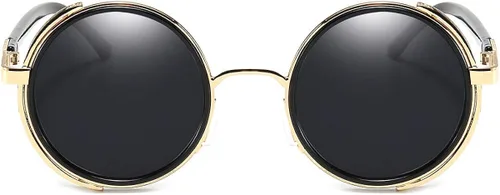 Vista 2 de Dollger Steampunk - Gafas de sol redondas retro vintage con marco circular de metal, Negro