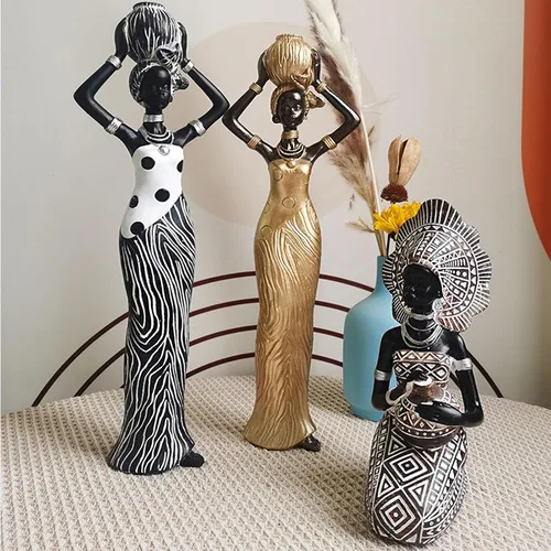 Vista 2 de Decoraciones de escultura africana, figuras de tarro africano, decoración del hogar, estatuas de figuras de arte de escritorio, manualidades