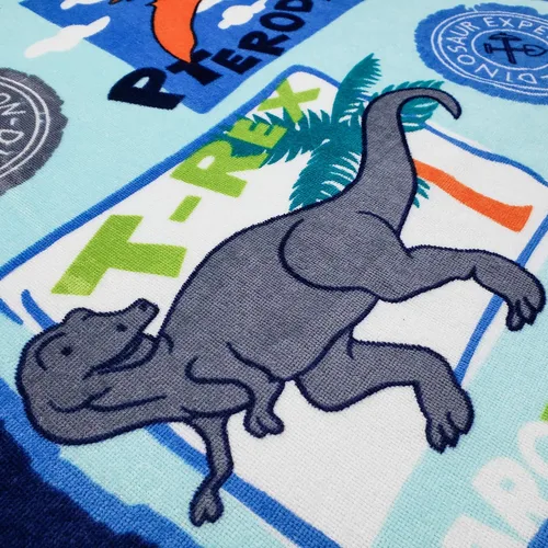 Vista 4 de Softerry - Toalla de playa de dinosaurios de 28 x 51 pulgadas, 100% algodón - Toalla suave y colorida de T-Rex para niños
