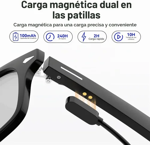 Vista 5 de Lentes inteligentes, lentes de sol polarizados con altavoz Bluetooth 5.4 de oído abierto, protección UV atlético/exterior y compatible con asistente