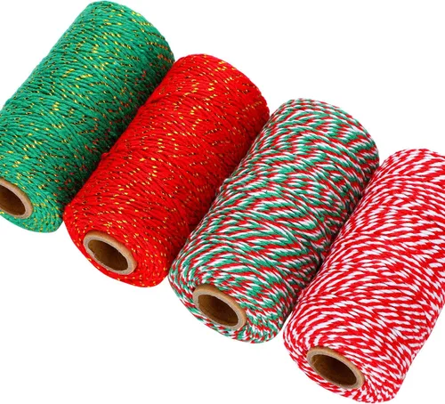 Vista 6 de Boao Cordeles de algodón para envolver Navidad, 4 rollos de 1312 pies, cuerda de algodón para Navidad, manualidades, regalo, panaderos, cuerda