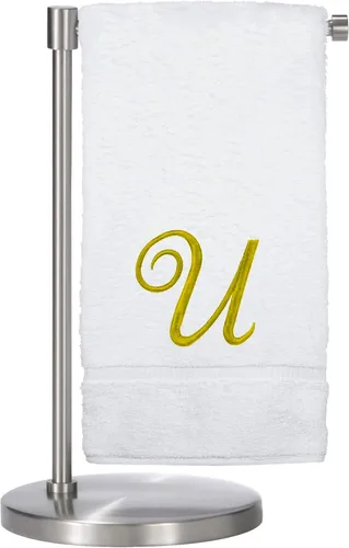 Vista 124 de Script R - Toalla de baño con monograma, regalo personalizado, 27 x 54 pulgadas, juego de 1 toalla bordada con texto dorado, 100% algodón turco Navy