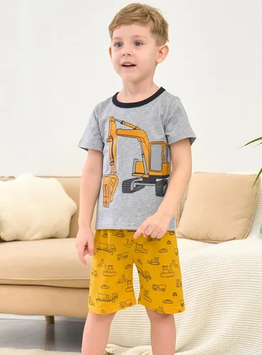 Vista 2 de Pijamas para niños, 100% algodón, 2 piezas, manga corta, conjunto de ropa de dormir de verano para niños, 3t-10t