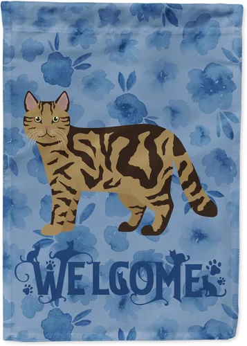 Vista 357 de Caroline's Treasures CK4813CHF - Bandera de bienvenida con gato abisinio azul, manga grande, para porche, para colgar en la pared, poliéster