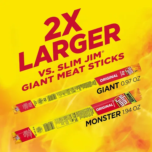 Vista 4 de Slim Jim Monster Smoked Jerky Sticks, sabor original, 1.94 onzas, 18