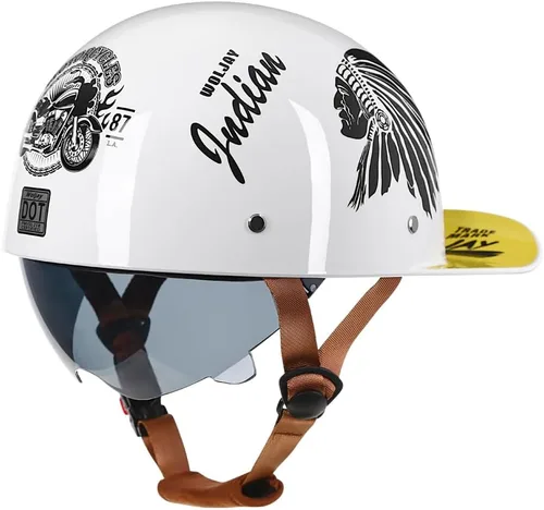 Vista 9 de Casco abierto de estilo vintage retro para motocicleta, gorra de béisbol, medios cascos con lente desplegable para hombres y mujeres, ciclomotor