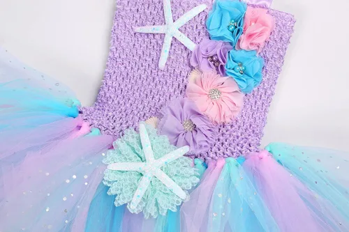 Vista 5 de Koatobbor Girls Mermaid Costume Mermaid Tutu Dress Color Led Light Up for Halloween Birthday Party 3-8Years