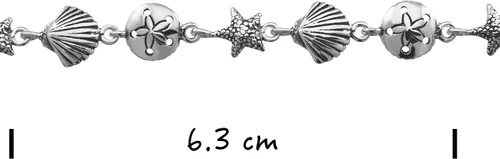 Vista 3 de WithLoveSilver - Pulseras de plata de ley 925 con estrellas de mar, arena y almejas, 7.5 pulgadas, Plata de ley