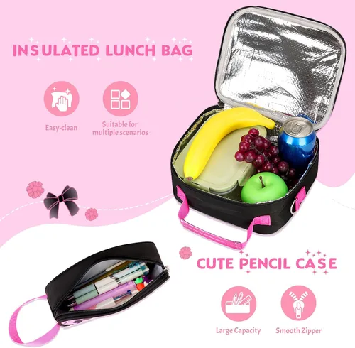 Vista 7 de Juego de mochila de 3 piezas, Arco rojo negro, Escuela