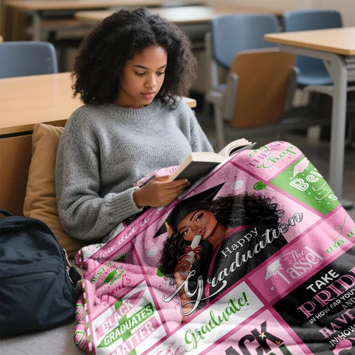 Vista 3 de Manta de regalo de graduación afroamericana de 60 x 50 pulgadas, regalo de graduación 2026 para ella/niña negra/reina negra, regalos de graduación
