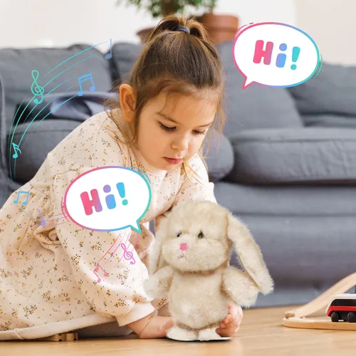 Vista 6 de Easfan - Conejo parlante, repite lo que dices caminando y cantando, animal de peluche interactivo, juguete de peluche animado gracioso que habla