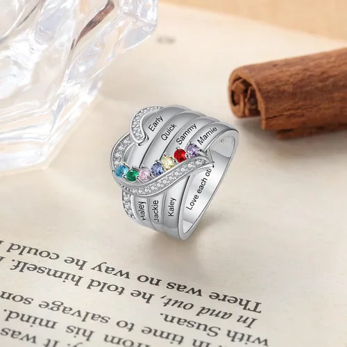 Vista 6 de Anillos de aniversario con nombres personalizados para mujer, joyería de plata de ley con 1-8 piedras natales de imitación, anillo de promesa