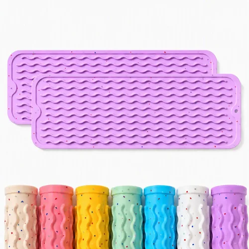 Vista 35 de CAKETIME Paquete de 2 tapetes de secado de platos de silicona multicolor para encimera de cocina, comedor, manteles individuales resistentes al