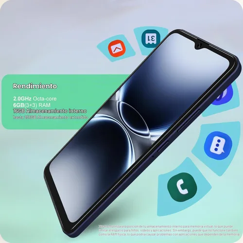 Vista 6 de A3 4G teléfonos Android desbloqueados 6.6” pantalla HD+ Android 12 teléfono inteligente Octa-Core 6(3+3)+16GB/256 TF Dual SIM teléfono celular Azul