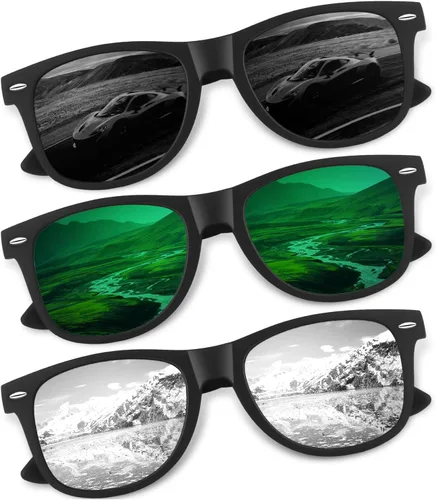 Vista 18 de CGID Gafas de sol polarizadas retro para hombres y mujeres, ligeras, negras, UV400, conducción, pesca, golf A00 Negro Gris
