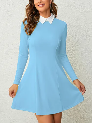 Vista 3 de PHIXWORLD Vestido de manga larga para mujer, con cuello Peter Pan, ajuste y acampanado para el miércoles Addam