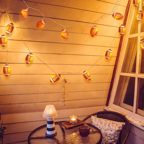 Vista 6 de VIHOSE Guirnalda de luces decorativas de fútbol de 9.84 pies, 20 luces LED, decoración de fútbol para habitación, alimentada con pilas, iluminación
