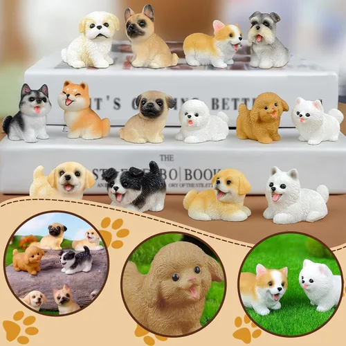 Vista 4 de Exasinine Juego de 14 mini figuras de perro de resina, surtido