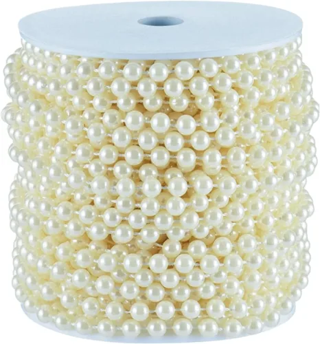 Vista 4 de B&S FEEL Tira de cuentas de perlas de imitación de 5 mm, rollo de hilo de cuentas de perlas para decoración de bodas y fiestas, rollo de 30 metros