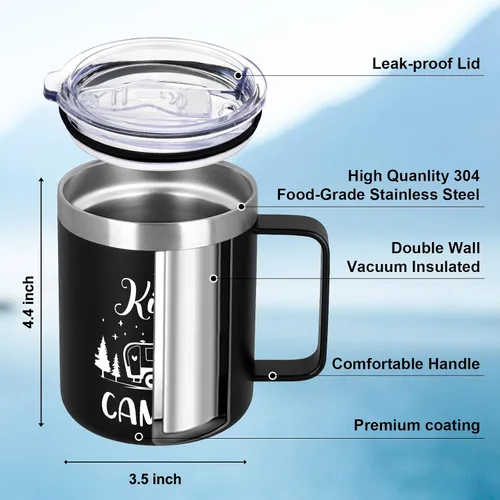 Vista 7 de Lifecapido Regalos de campamento para hombres, taza de café aislada King Of The Camper de 12 onzas, regalo de cumpleaños, regalo de Navidad, regalos