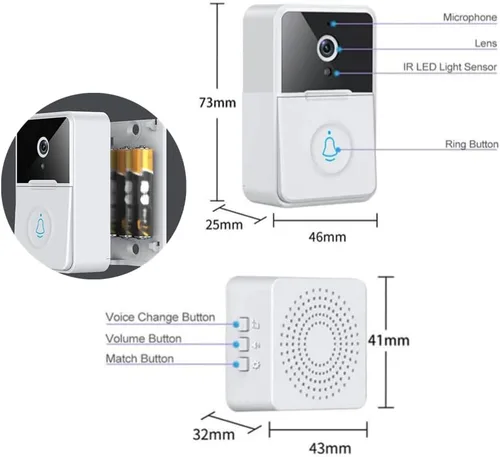 Vista 6 de RUNAAJA - Timbre inalámbrico inteligente con WiFi, intercomunicador, cámara de video, timbre de timbre de seguridad inalámbrico remoto de video
