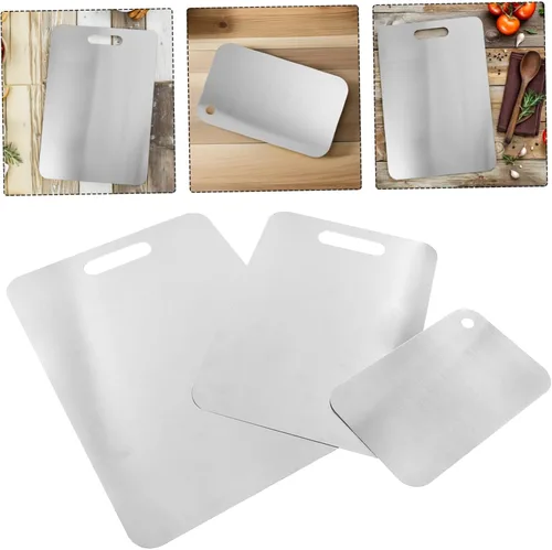 Vista 8 de 3pcs Stainless Steel Cutting Board Set with Double Sided Design and Thickened Construction, Non-slip Kitchen Chopping Boards for Meat, Vegetables