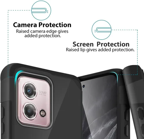 Vista 5 de TJS - Funda compatible con Motorola Moto G Stylus 4G 2023 (negro) with Tempered Glass Screen Protector Dual Layer Hybrid Magnetic Support