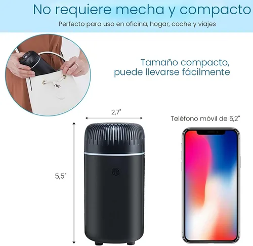 Vista 3 de Difusor de coche humidificador USB aromaterapia aceite esencial ambientador USB niebla fría mini difusor portátil para coche, hogar, oficina, Negro