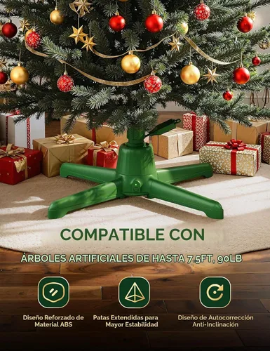 Vista 10 de Soporte giratorio para árbol de Navidad de 360°, hasta 7.5 pies, 90 libras Verde